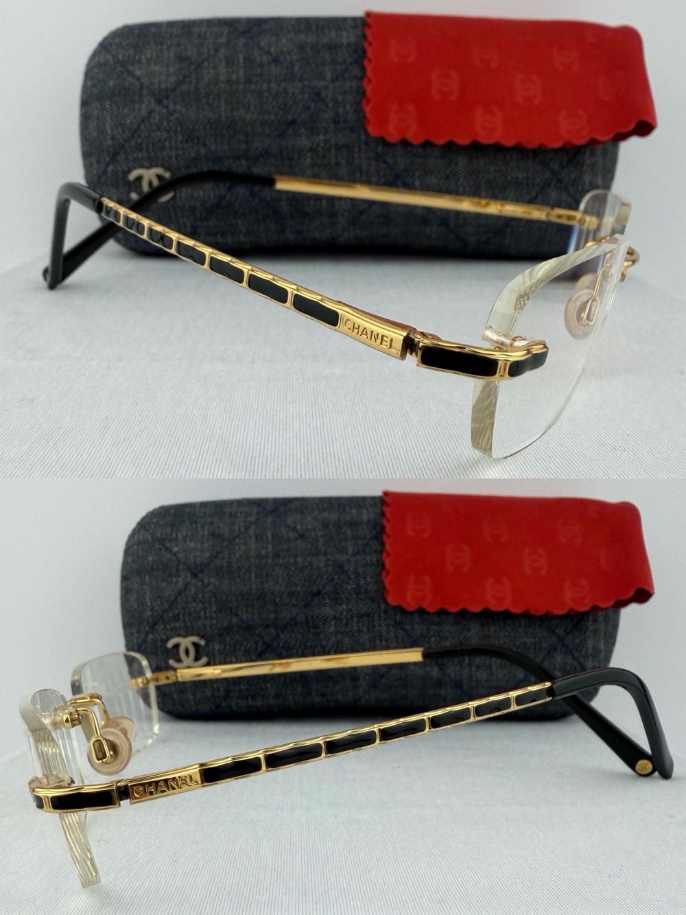 Authentic Vintage Chanel Rimless Optical Frame Eyeglasses 2072 ~ in Gold & Black